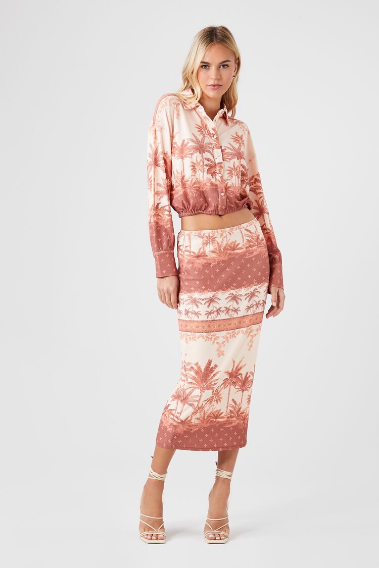 Tropical Print Midi Skirt-Feelings Star