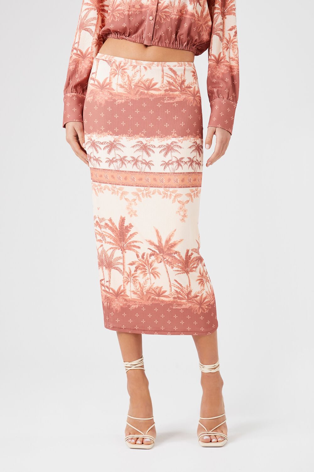 Tropical Print Midi Skirt-Feelings Star