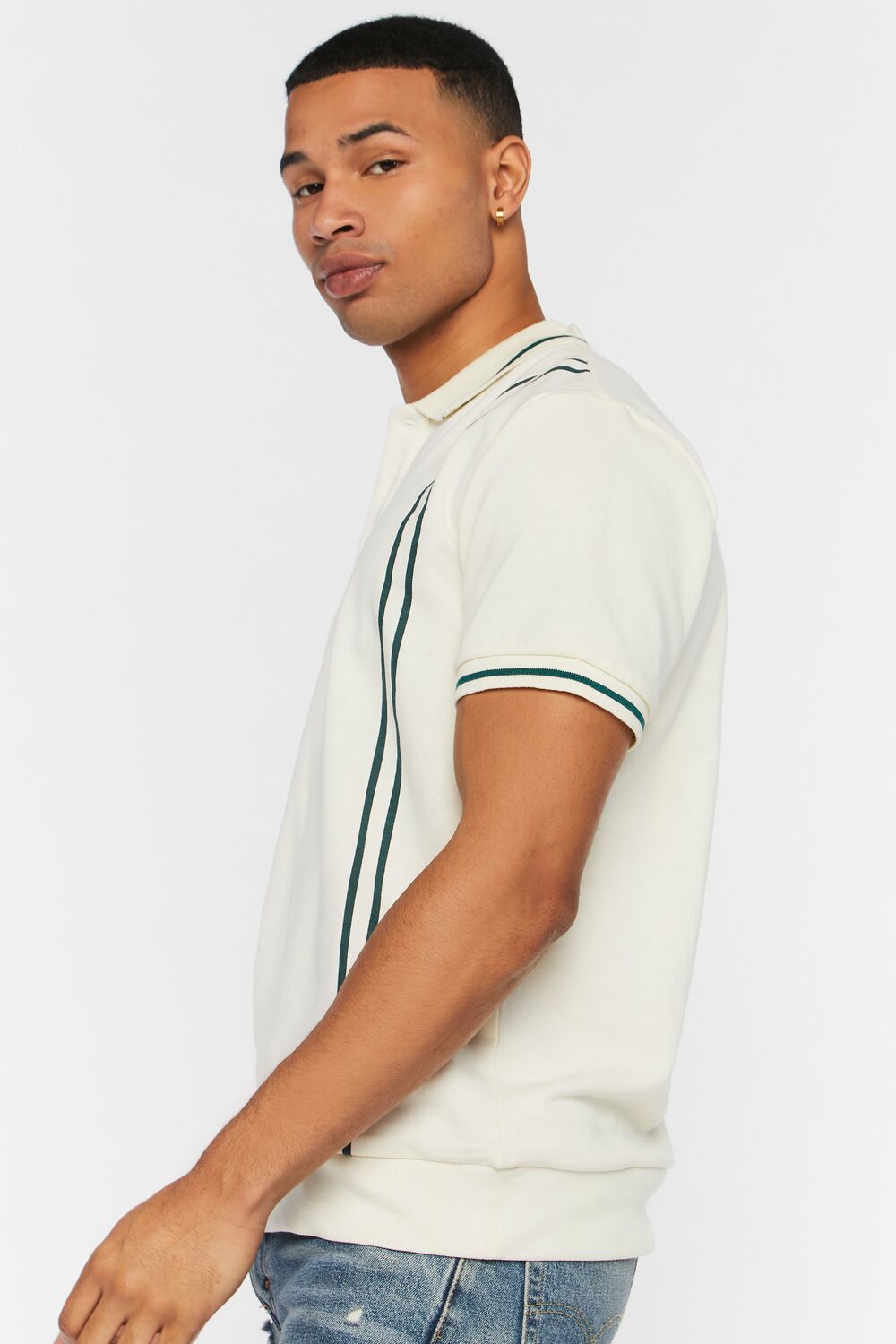 Striped-Trim Polo Shirt-Feelings Star