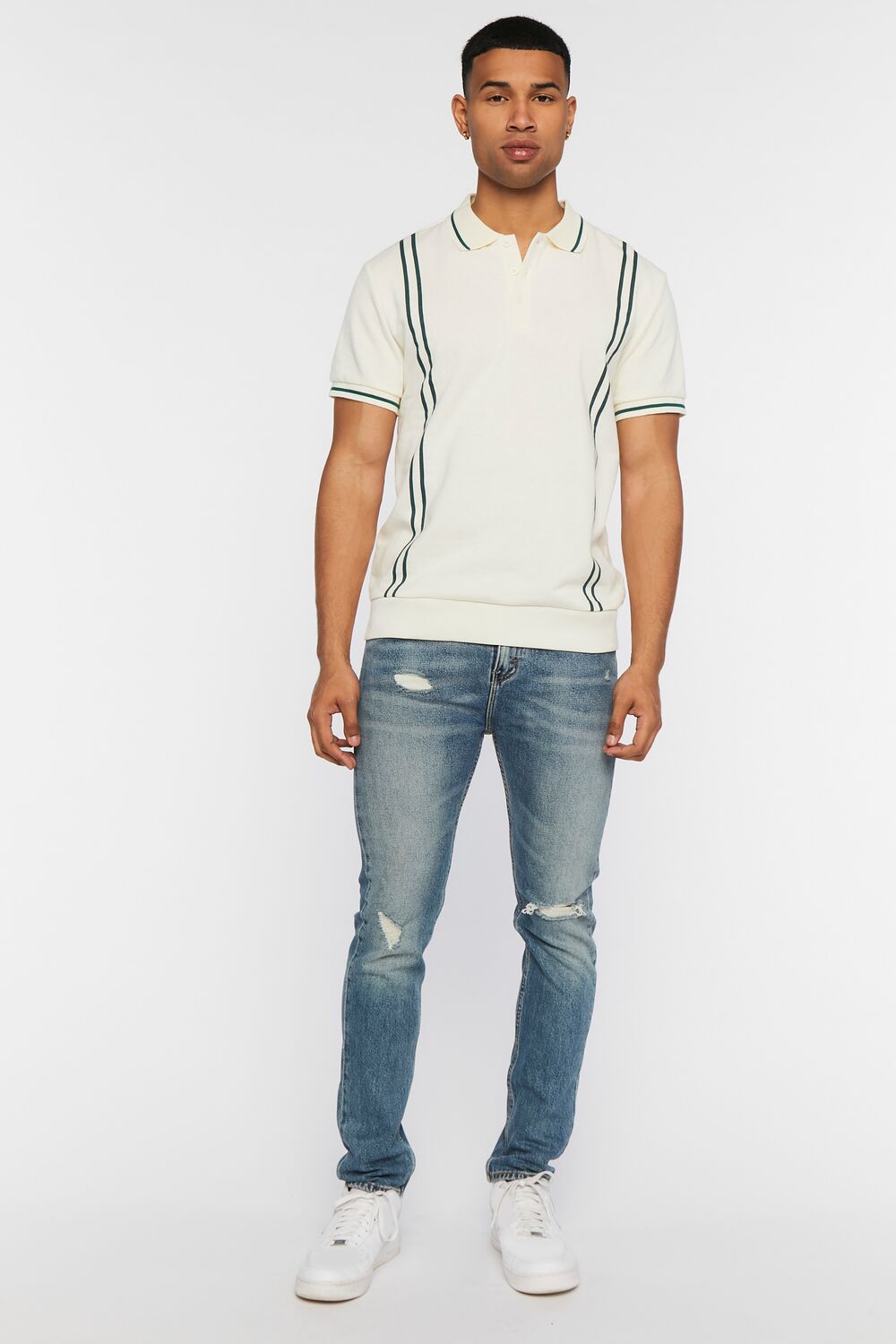 Striped-Trim Polo Shirt-Feelings Star