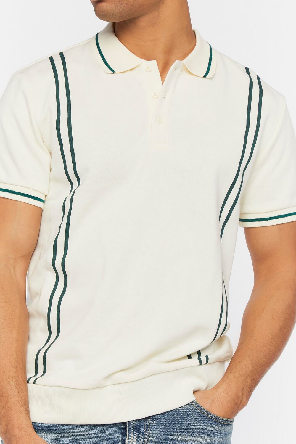 Striped-Trim Polo Shirt-Feelings Star