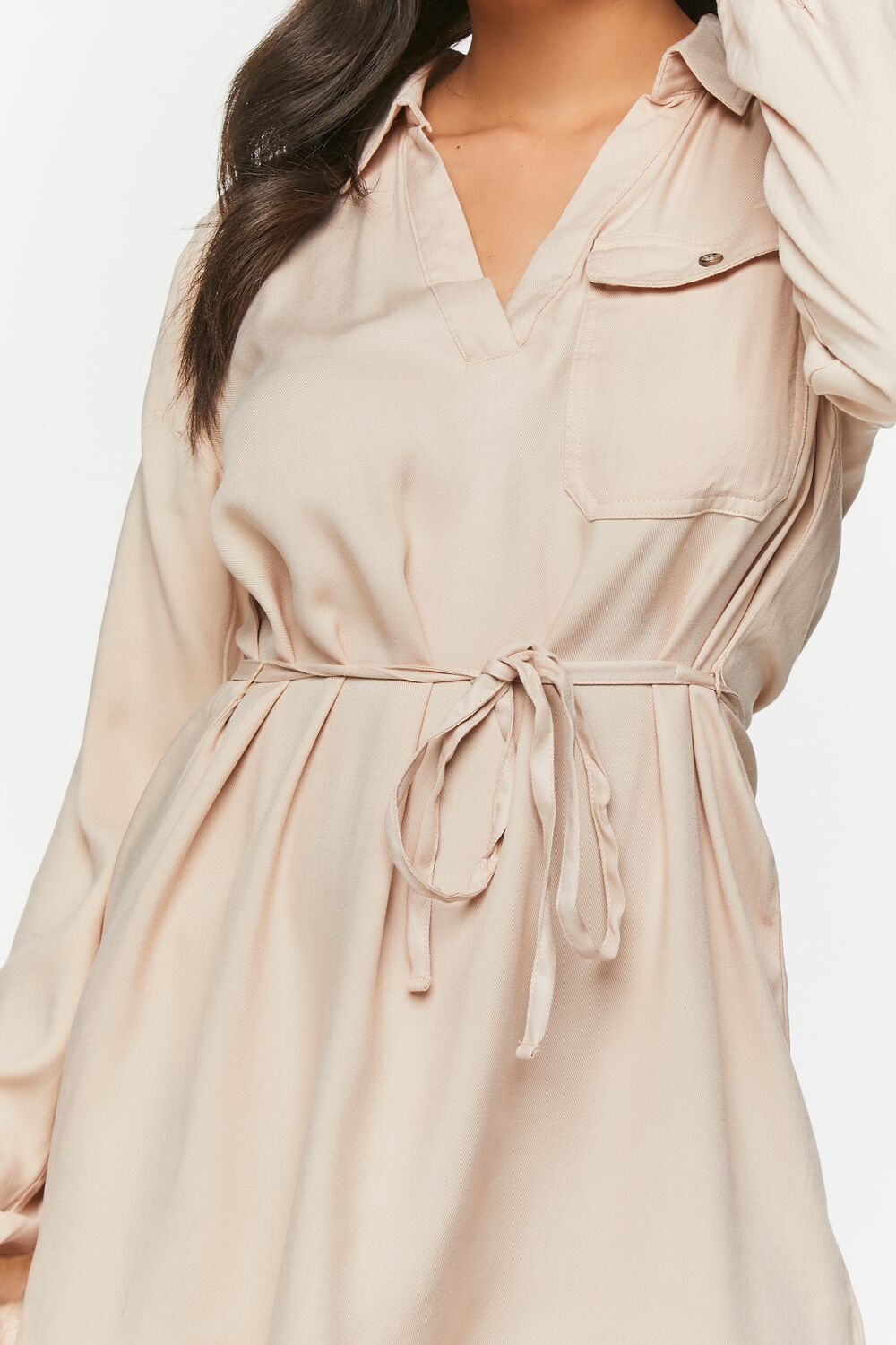 V-Neck Belted Shirt Dress-Feelings Star