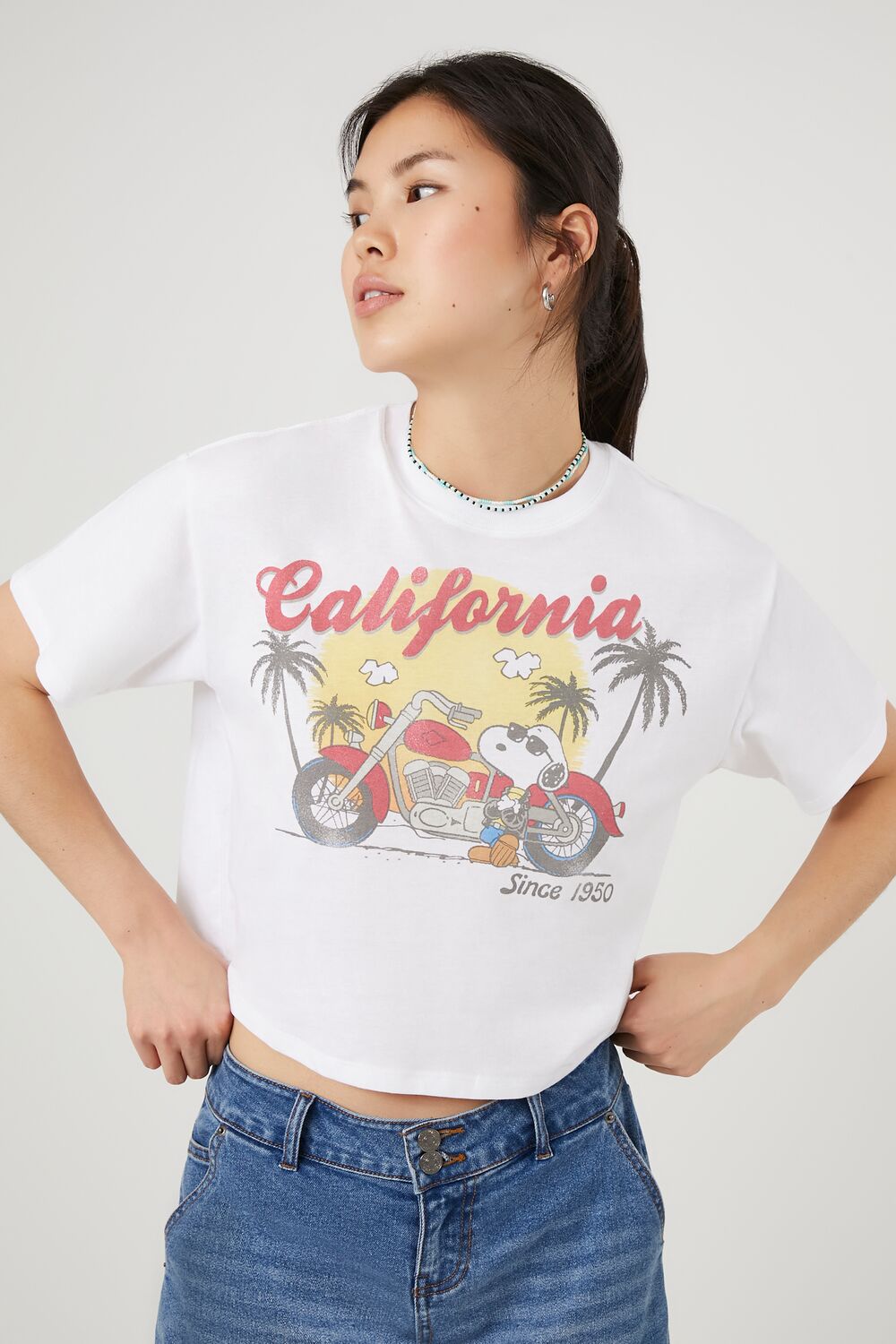 California Snoopy Graphic Cropped Tee-Feelings Star