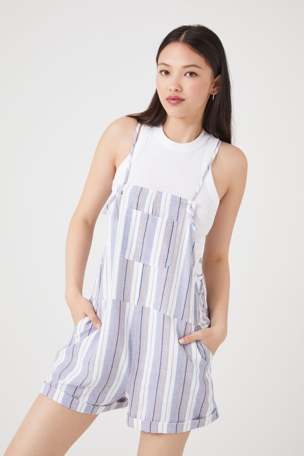 Striped Overall Shorts-Feelings Star