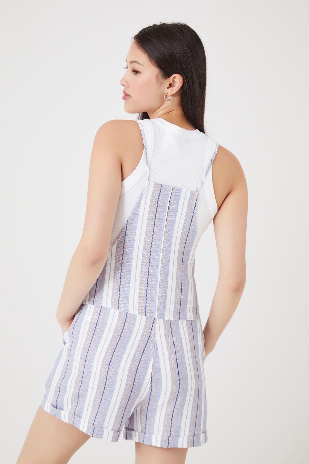 Striped Overall Shorts-Feelings Star