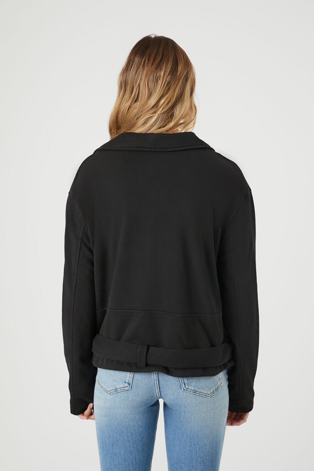 Asymmetrical French Terry Moto Jacket-Feelings Star