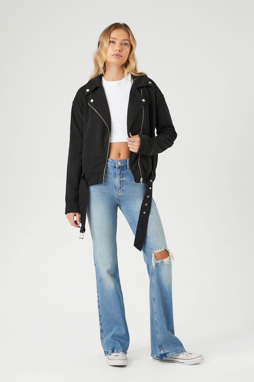 Asymmetrical French Terry Moto Jacket-Feelings Star