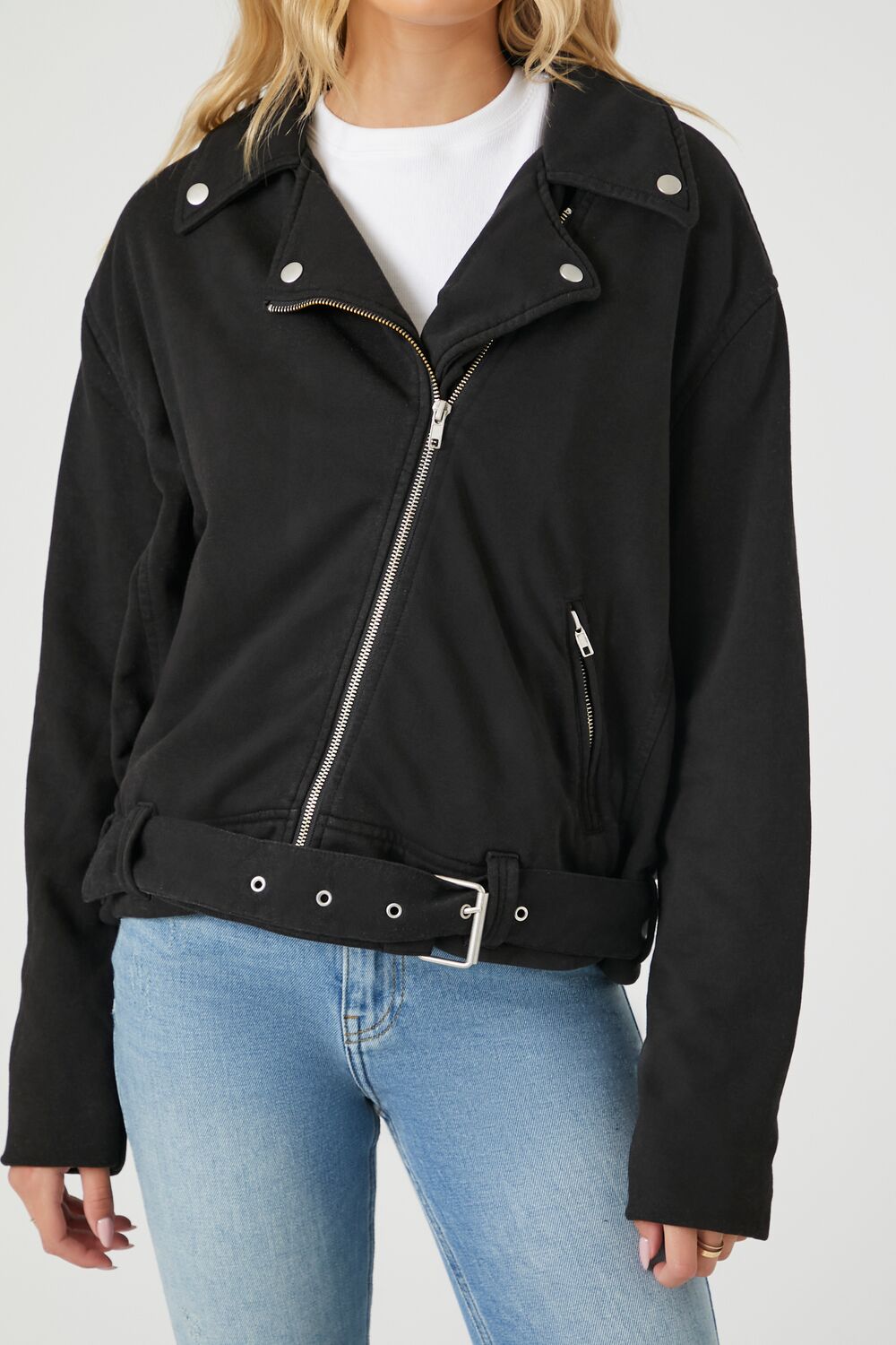 Asymmetrical French Terry Moto Jacket-Feelings Star