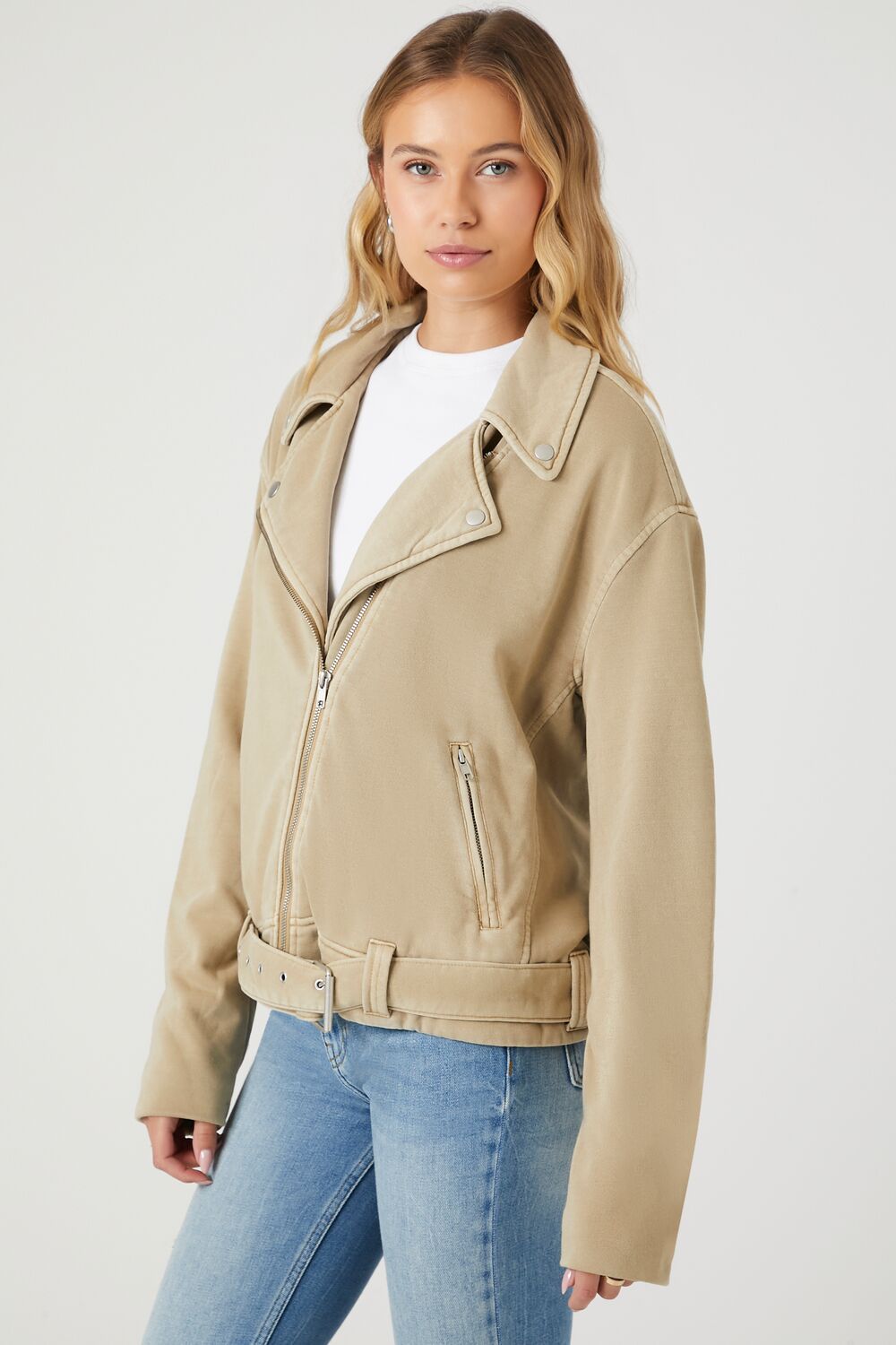 Asymmetrical French Terry Moto Jacket-Feelings Star