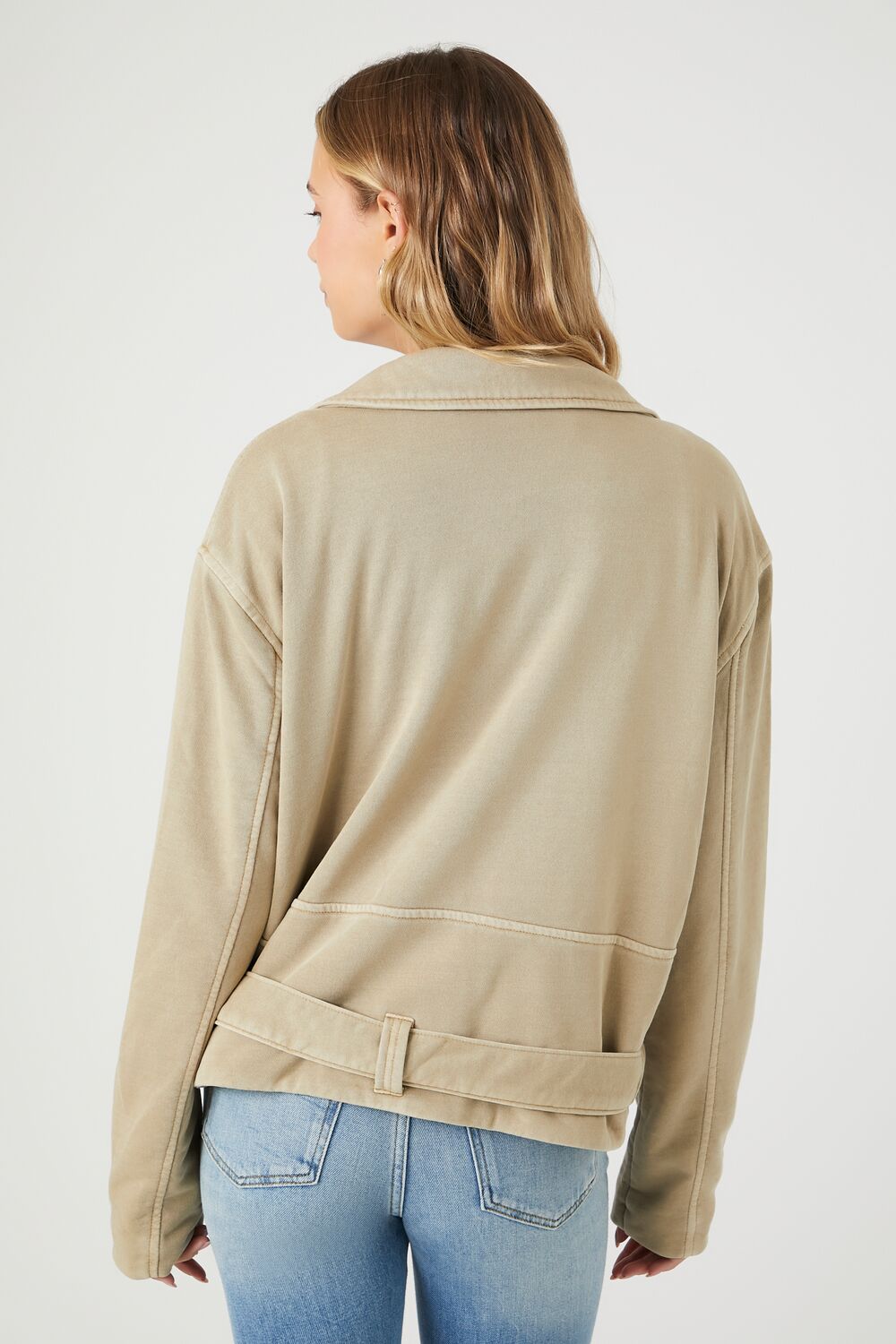 Asymmetrical French Terry Moto Jacket-Feelings Star