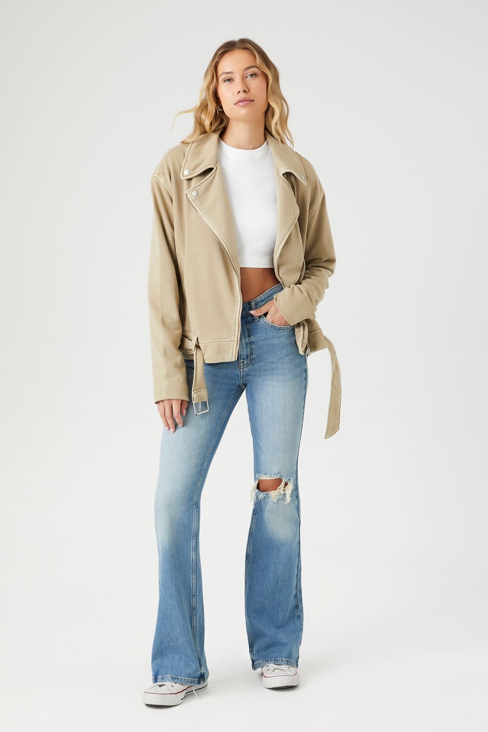 Asymmetrical French Terry Moto Jacket-Feelings Star