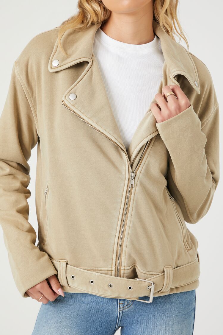 Asymmetrical French Terry Moto Jacket-Feelings Star