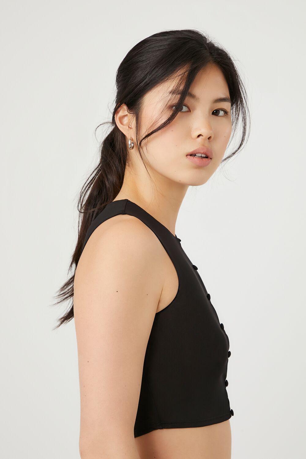 Button-Front Mesh Crop Top-Feelings Star