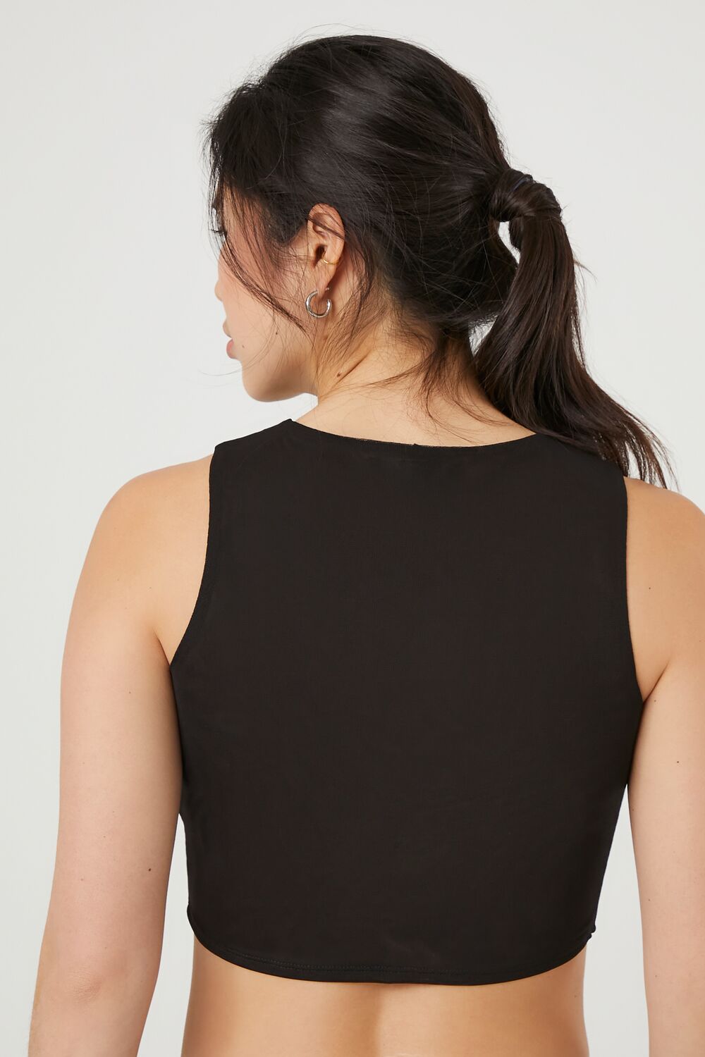 Button-Front Mesh Crop Top-Feelings Star