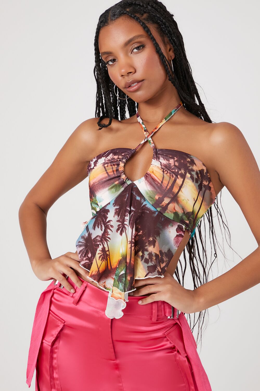 Tropical Mesh Halter Top-Feelings Star