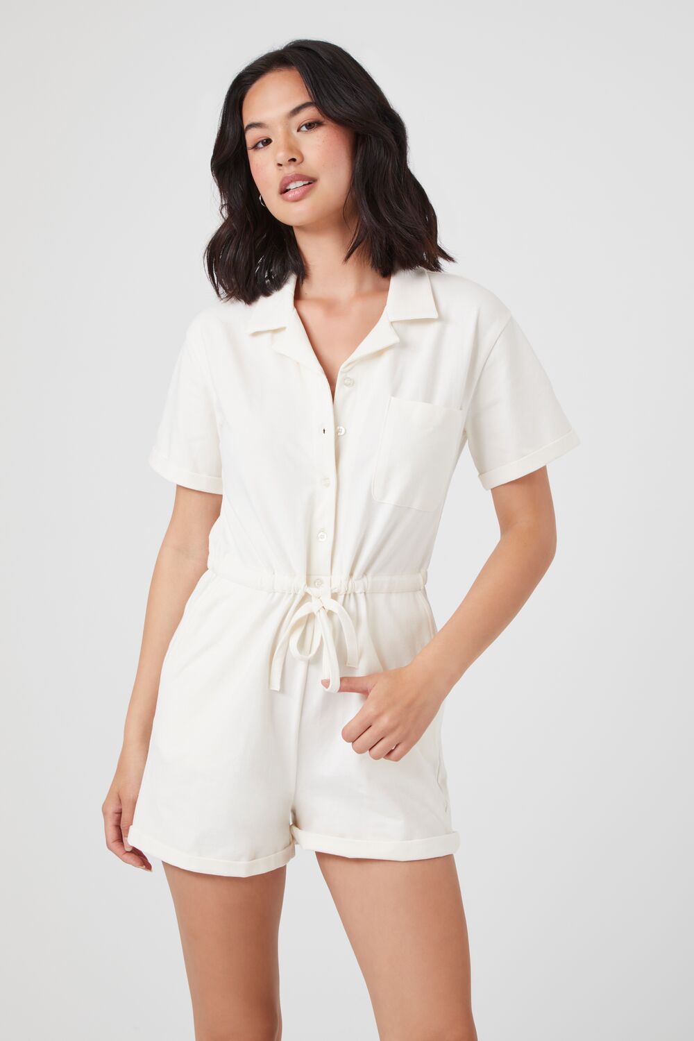 Tie-Waist Shirt Romper-Feelings Star