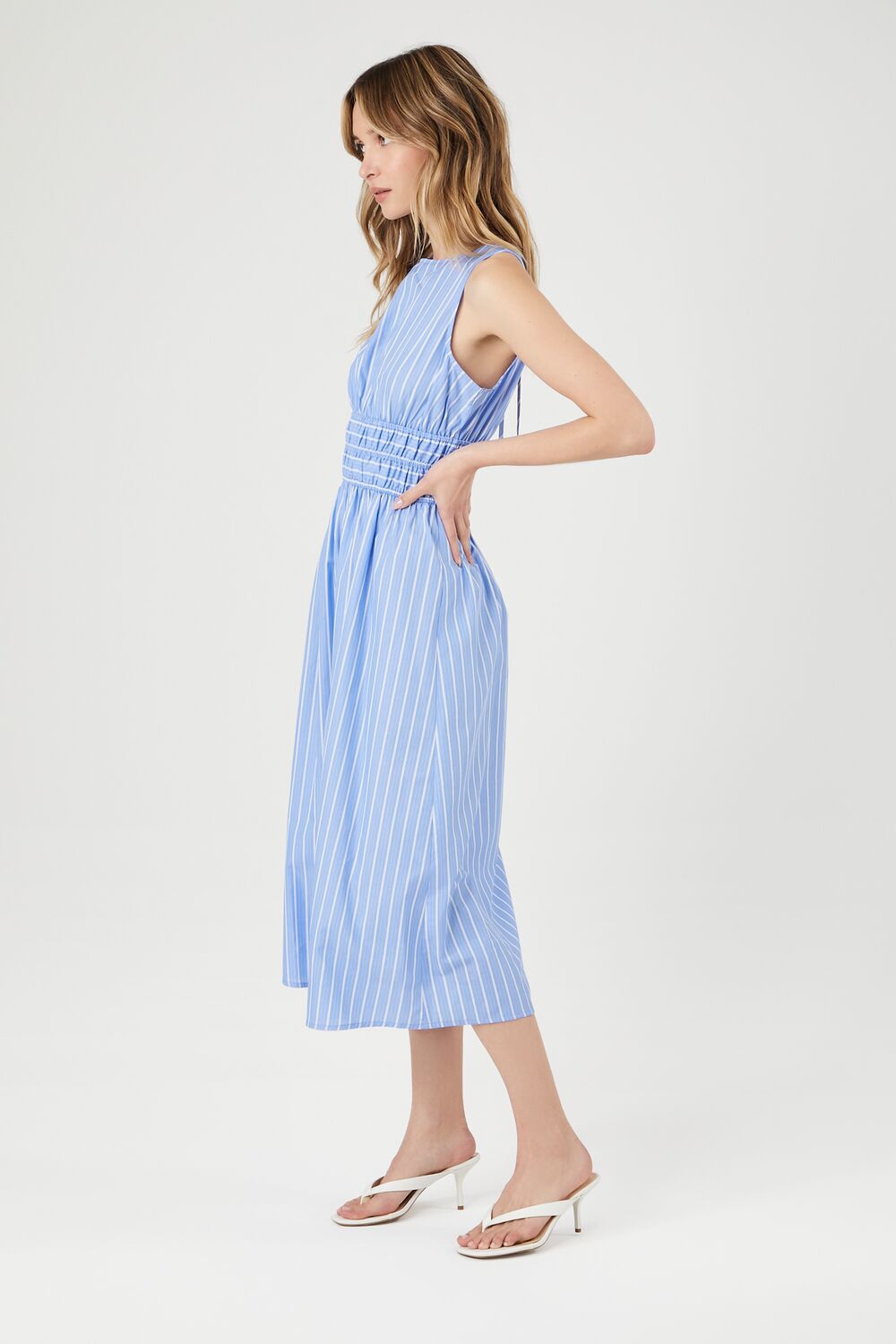 Pinstriped Poplin Midi Dress-Feelings Star