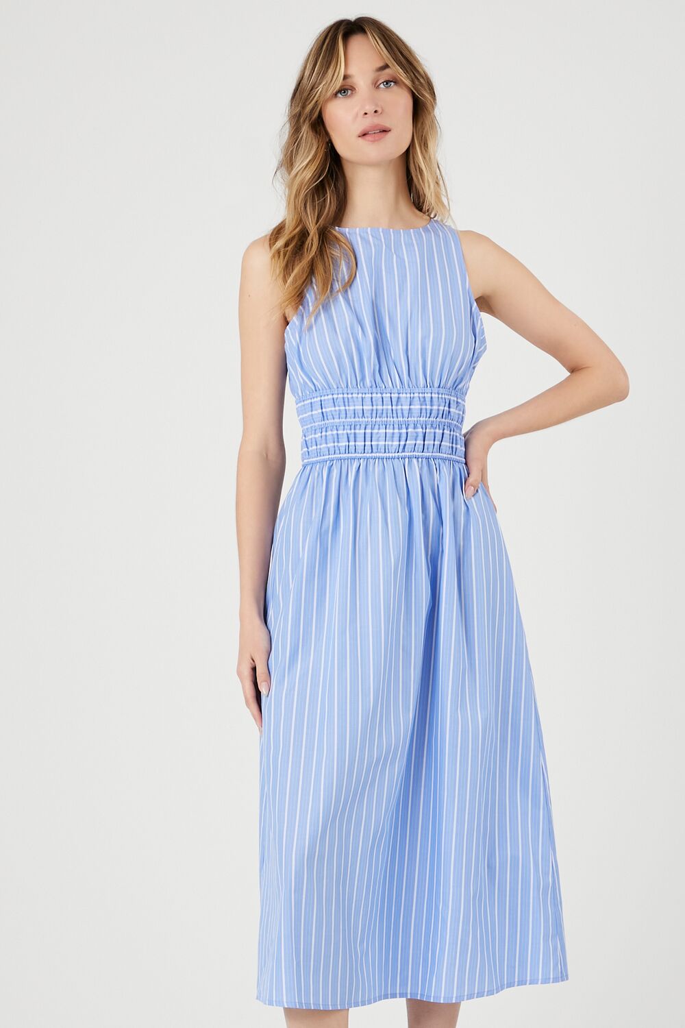 Pinstriped Poplin Midi Dress-Feelings Star