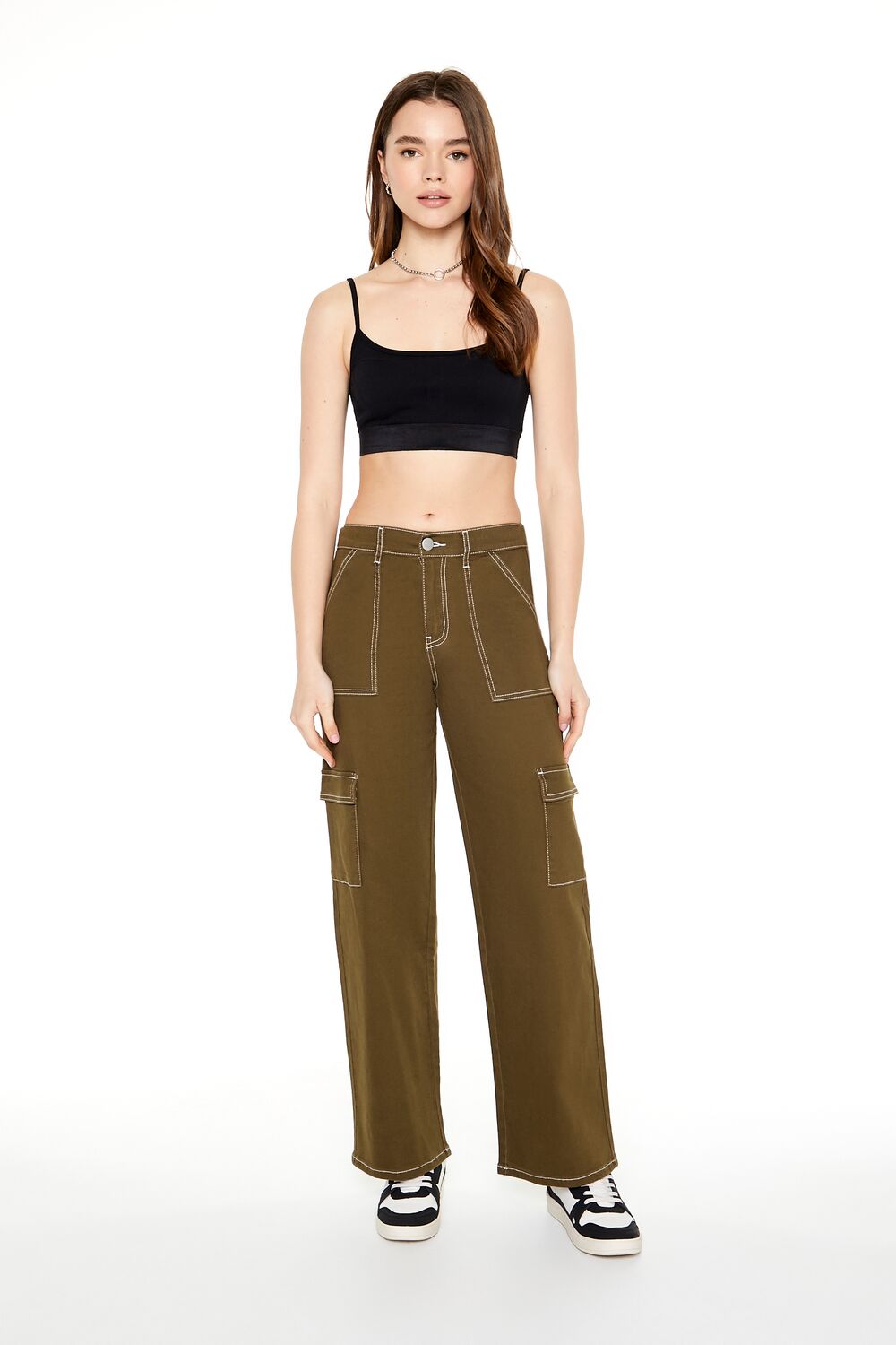 Twill Contrast-Trim Cargo Pants-Feelings Star