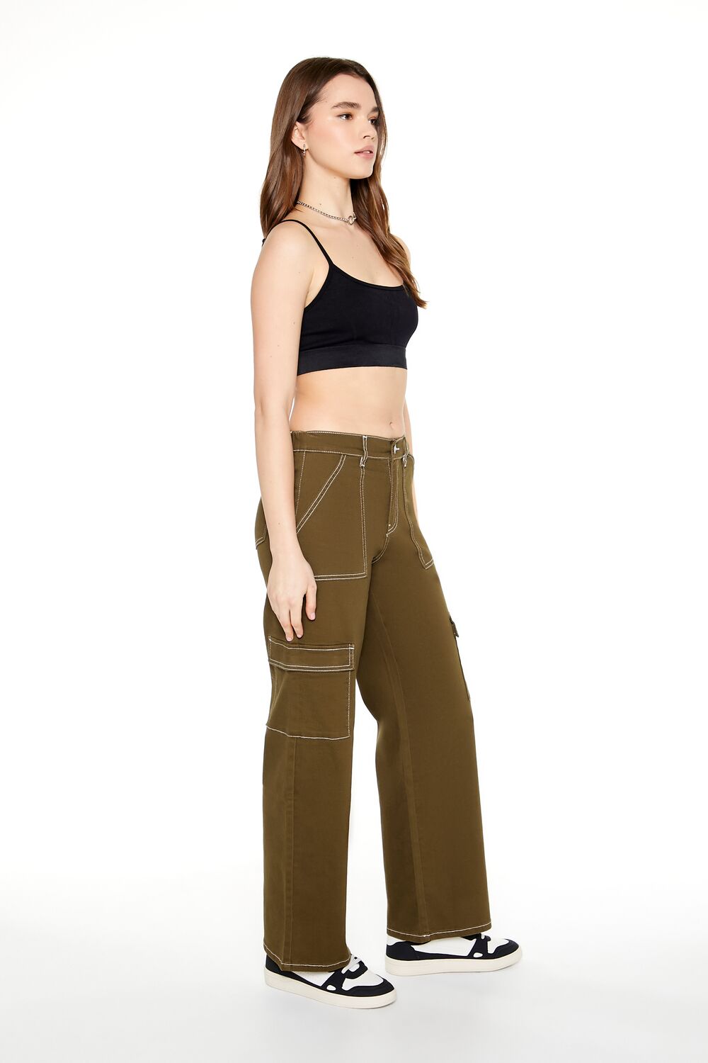 Twill Contrast-Trim Cargo Pants-Feelings Star