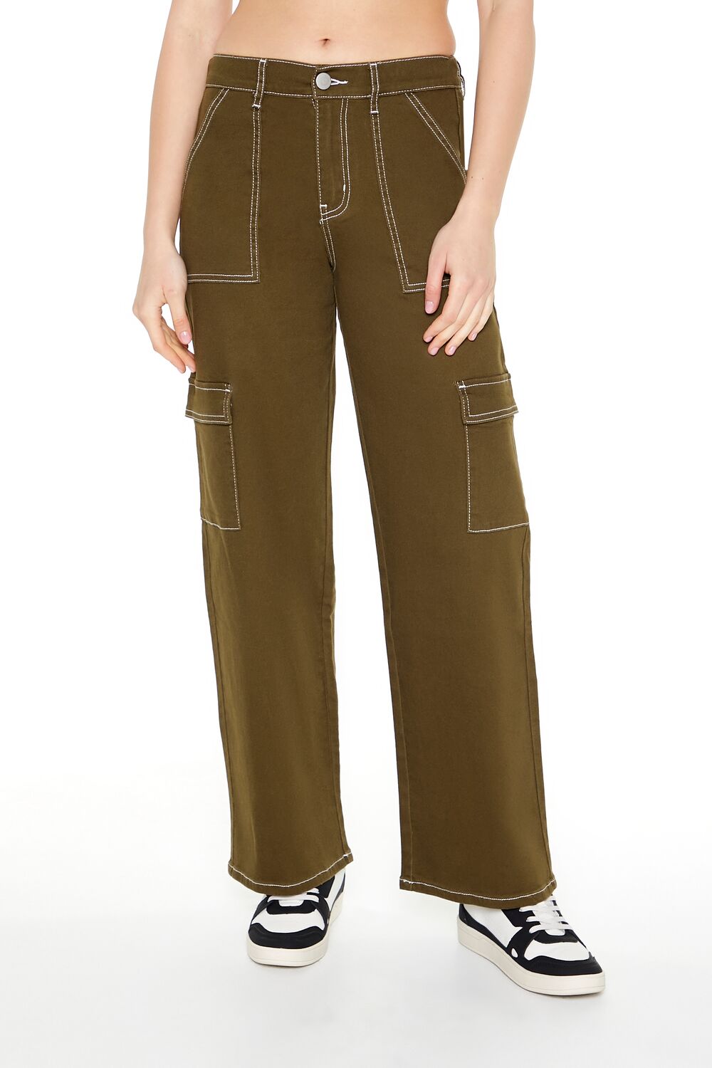 Twill Contrast-Trim Cargo Pants-Feelings Star