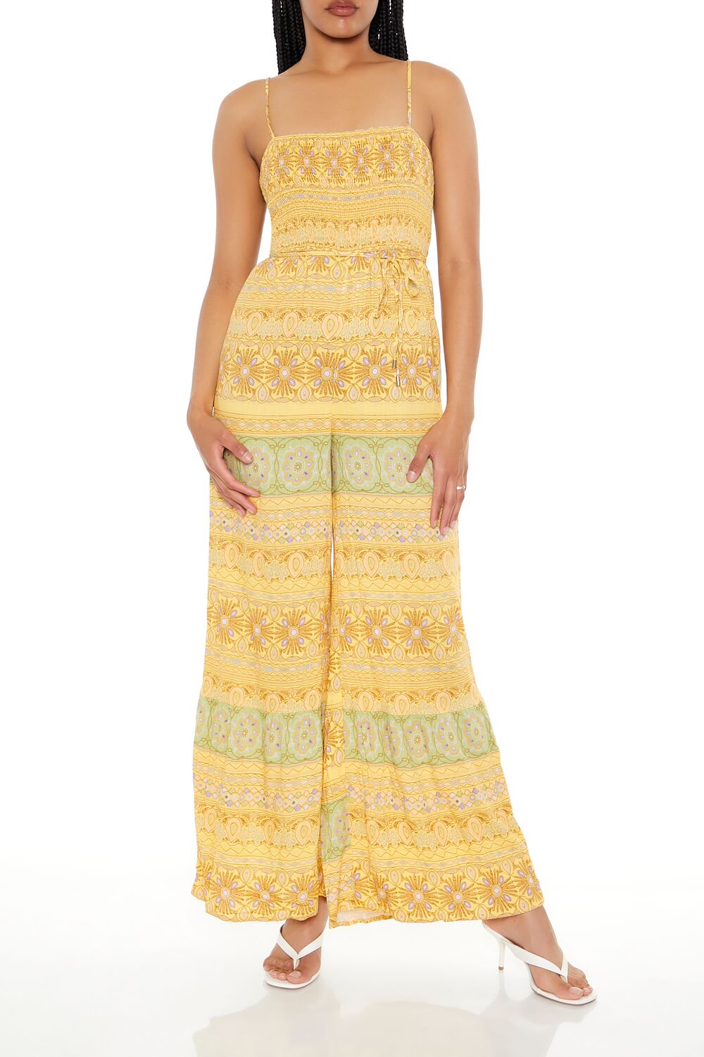 Striped Ornate Print Cami Jumpsuit-Feelings Star