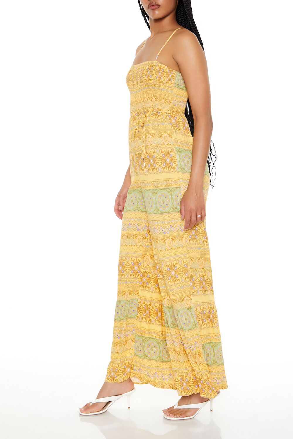 Striped Ornate Print Cami Jumpsuit-Feelings Star