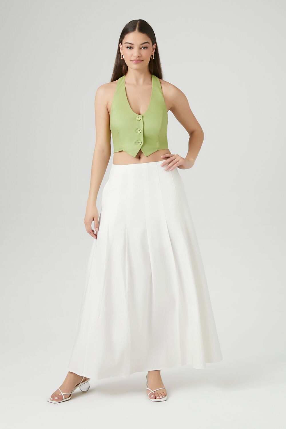 Button-Front Halter Crop Top-Feelings Star