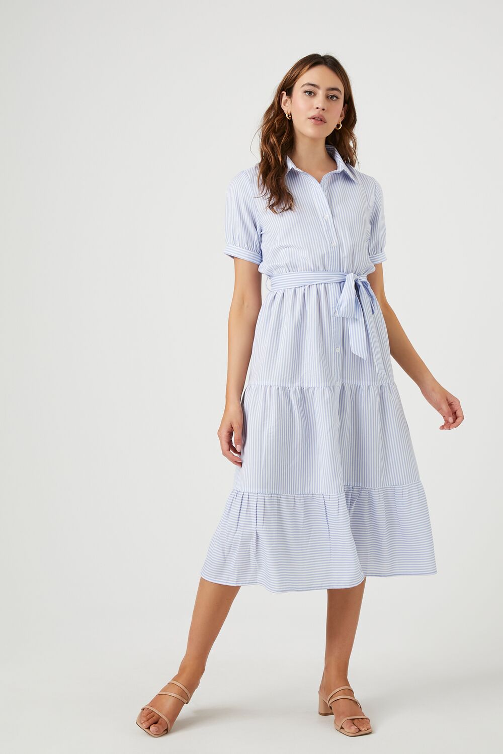 Striped Midi Shirt Dress-Feelings Star