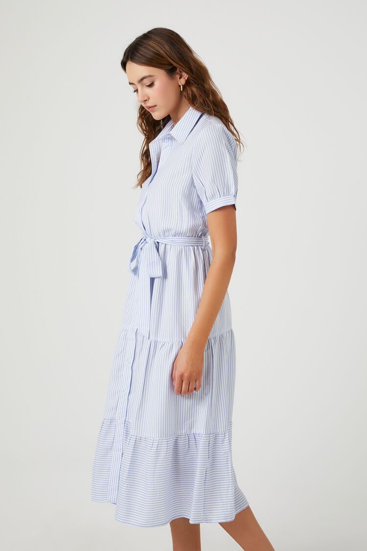 Striped Midi Shirt Dress-Feelings Star