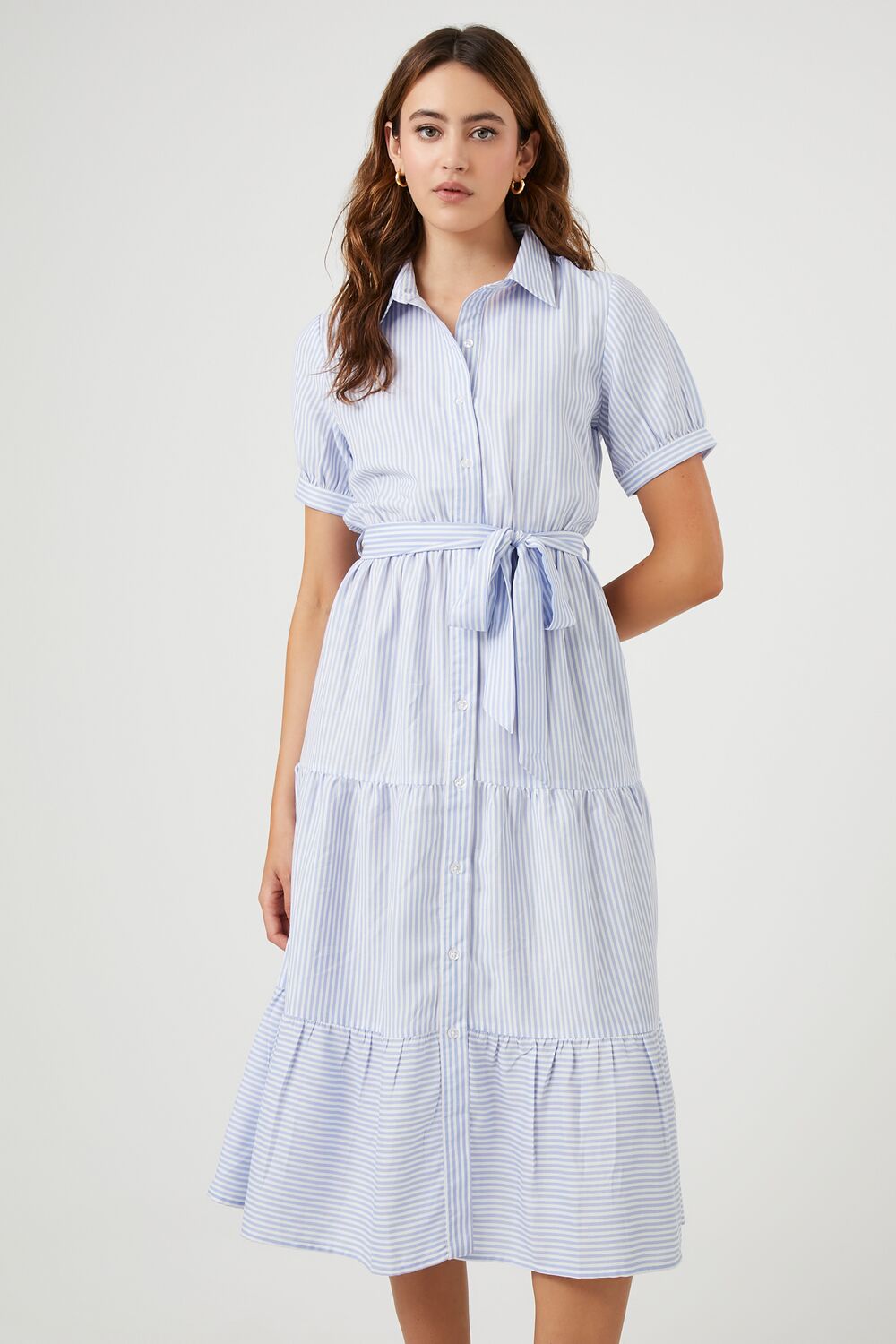 Striped Midi Shirt Dress-Feelings Star
