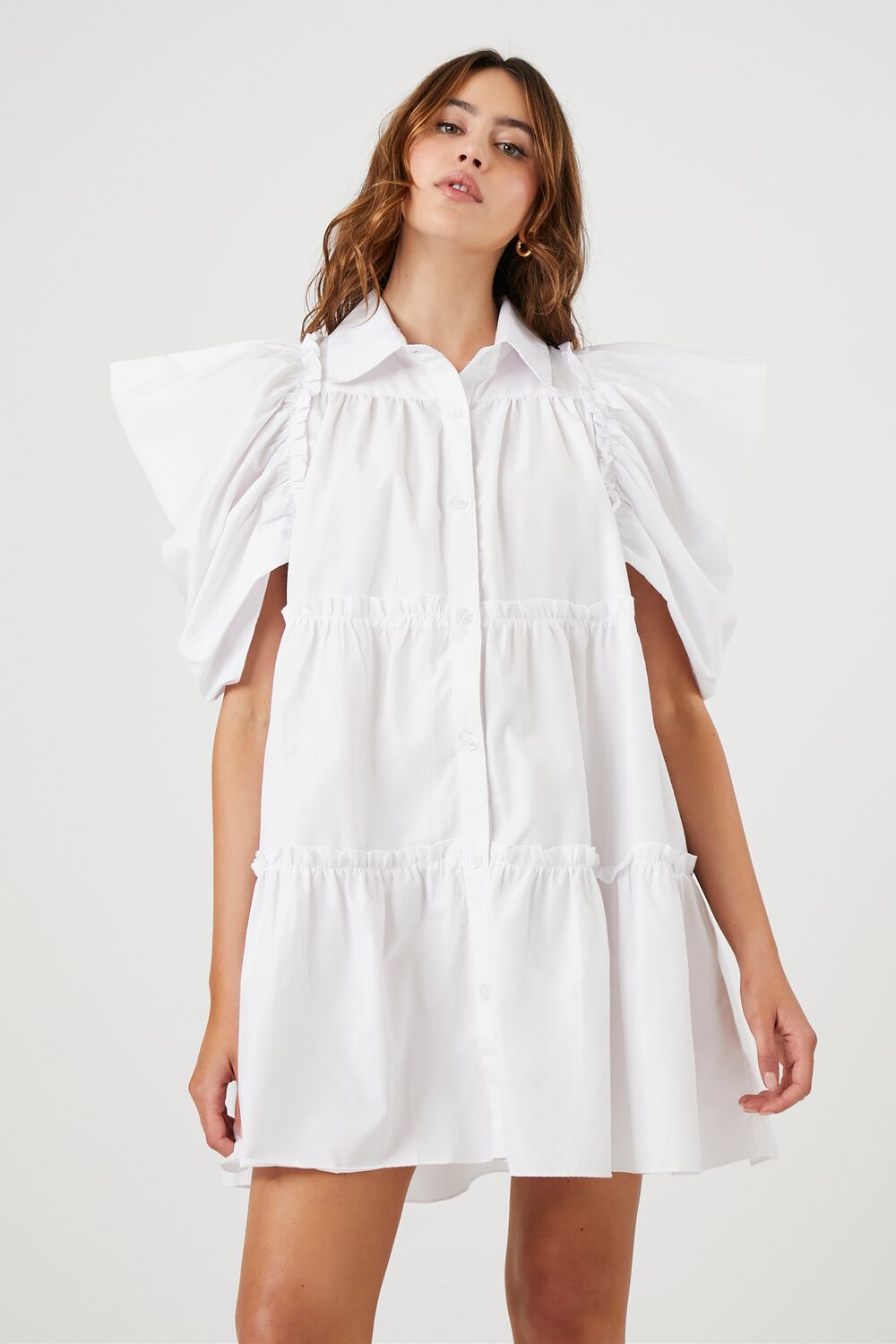 Tiered Puff-Sleeve Shift Dress-Feelings Star
