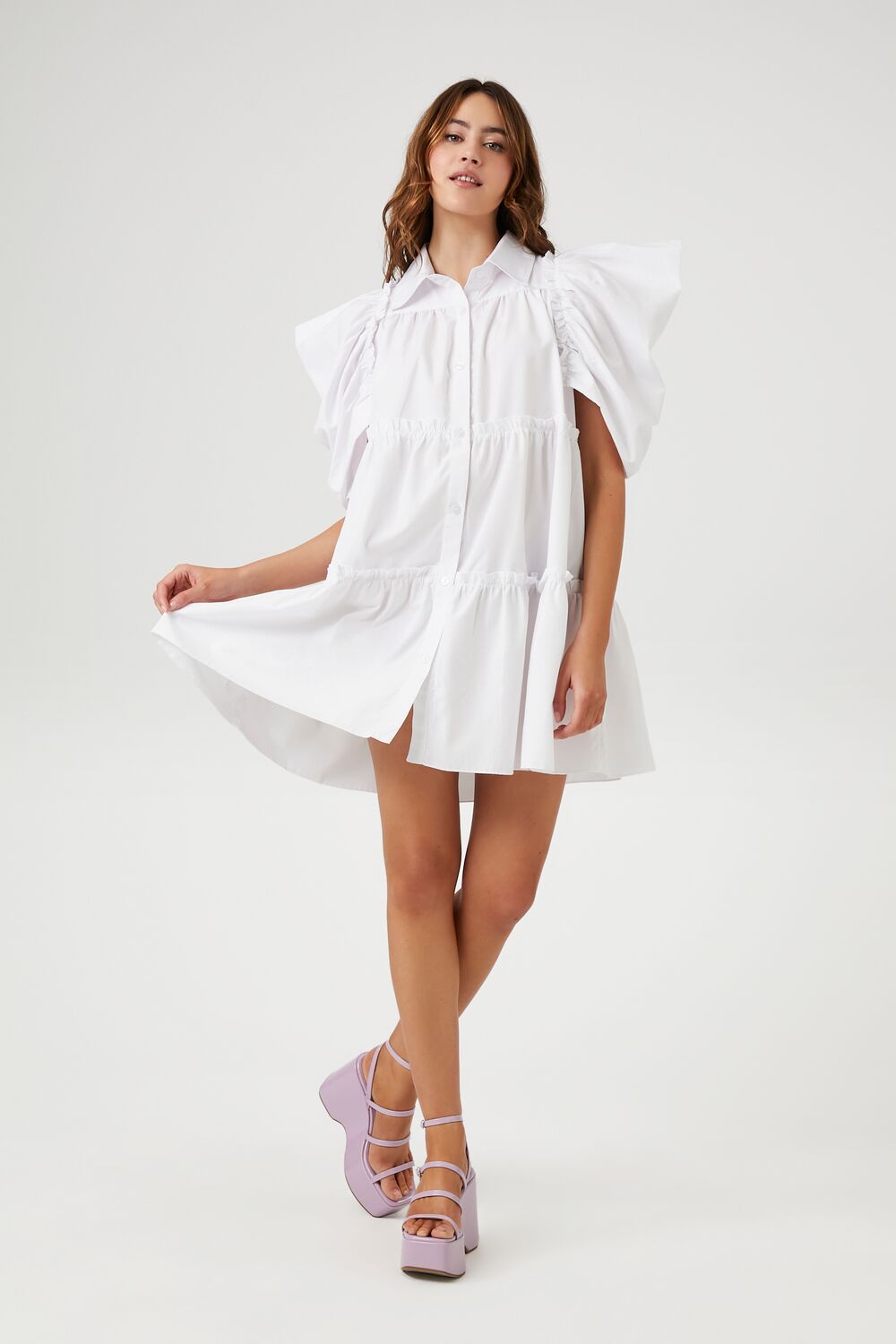 Tiered Puff-Sleeve Shift Dress-Feelings Star