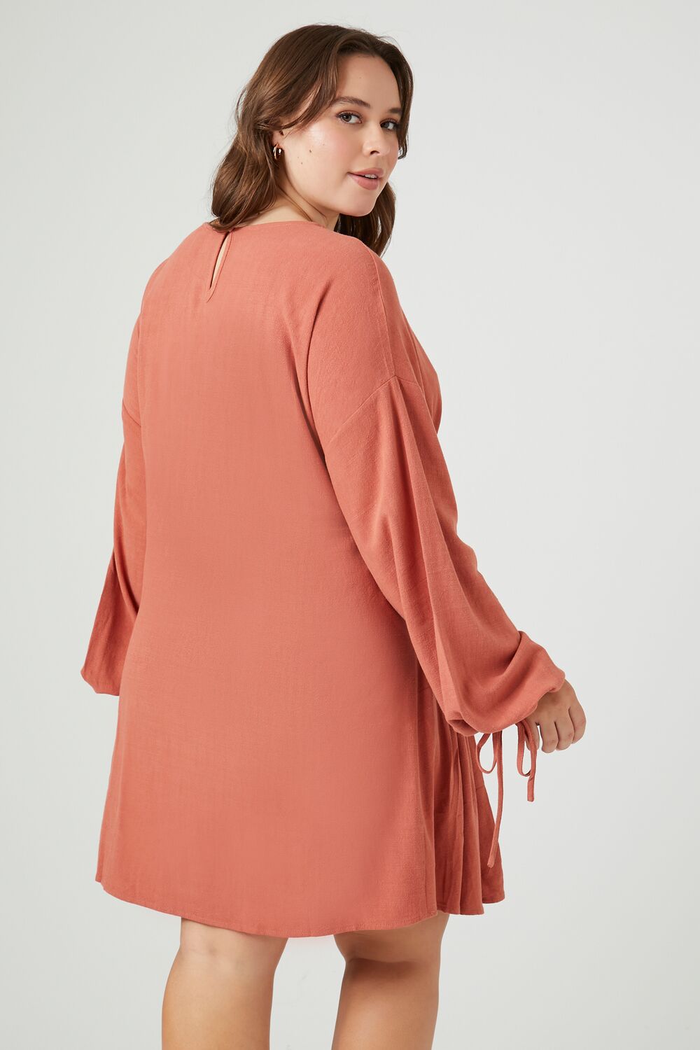 Plus Size Drawstring Peasant-Sleeve Mini Dress-Feelings Star