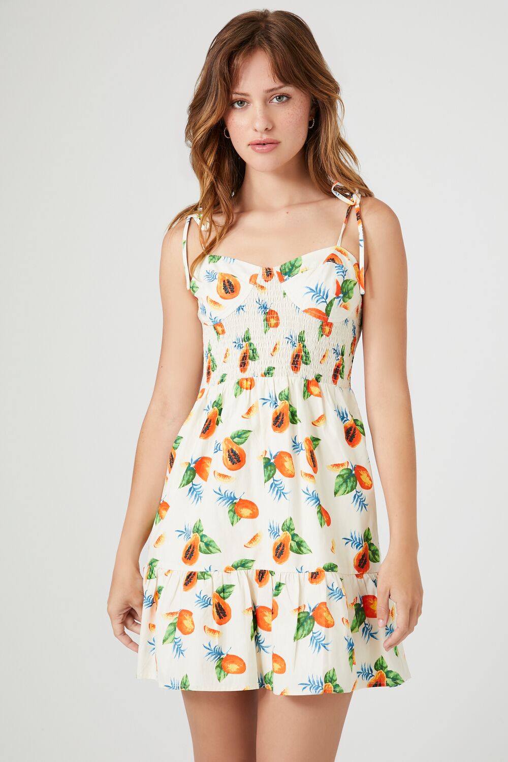 Tropical Fruit Print Mini Dress-Feelings Star