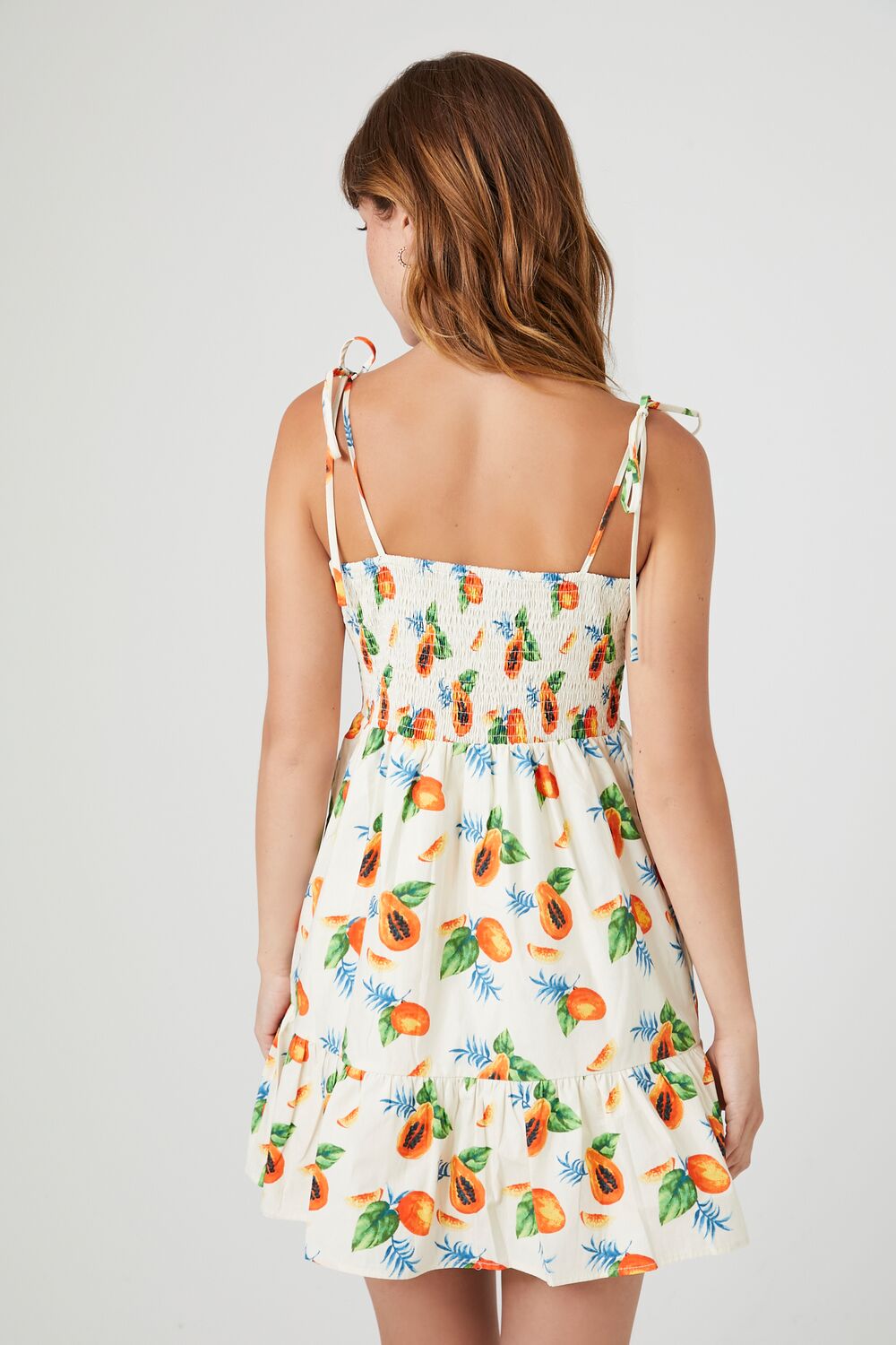 Tropical Fruit Print Mini Dress-Feelings Star