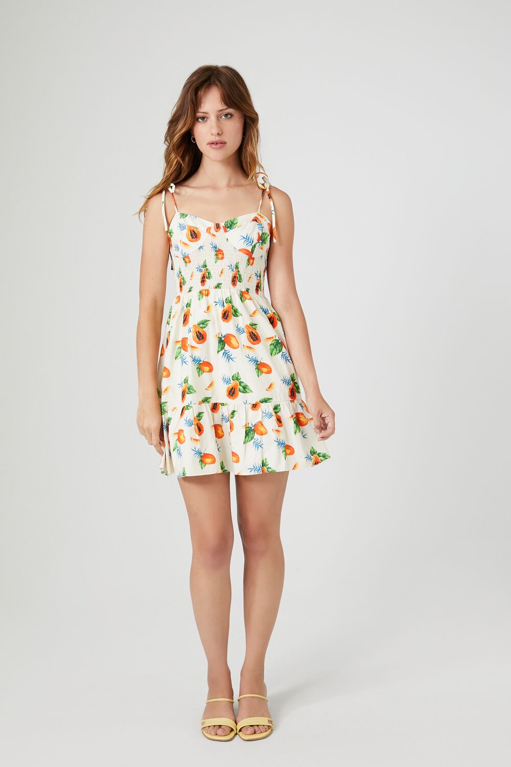 Tropical Fruit Print Mini Dress-Feelings Star