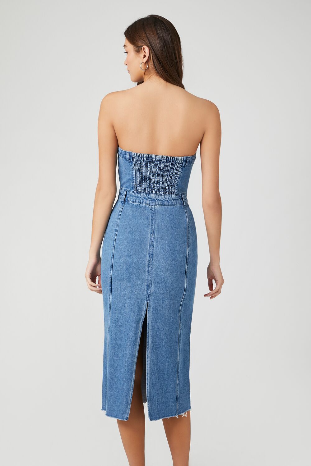 Button-Front Denim Tube Dress-Feelings Star