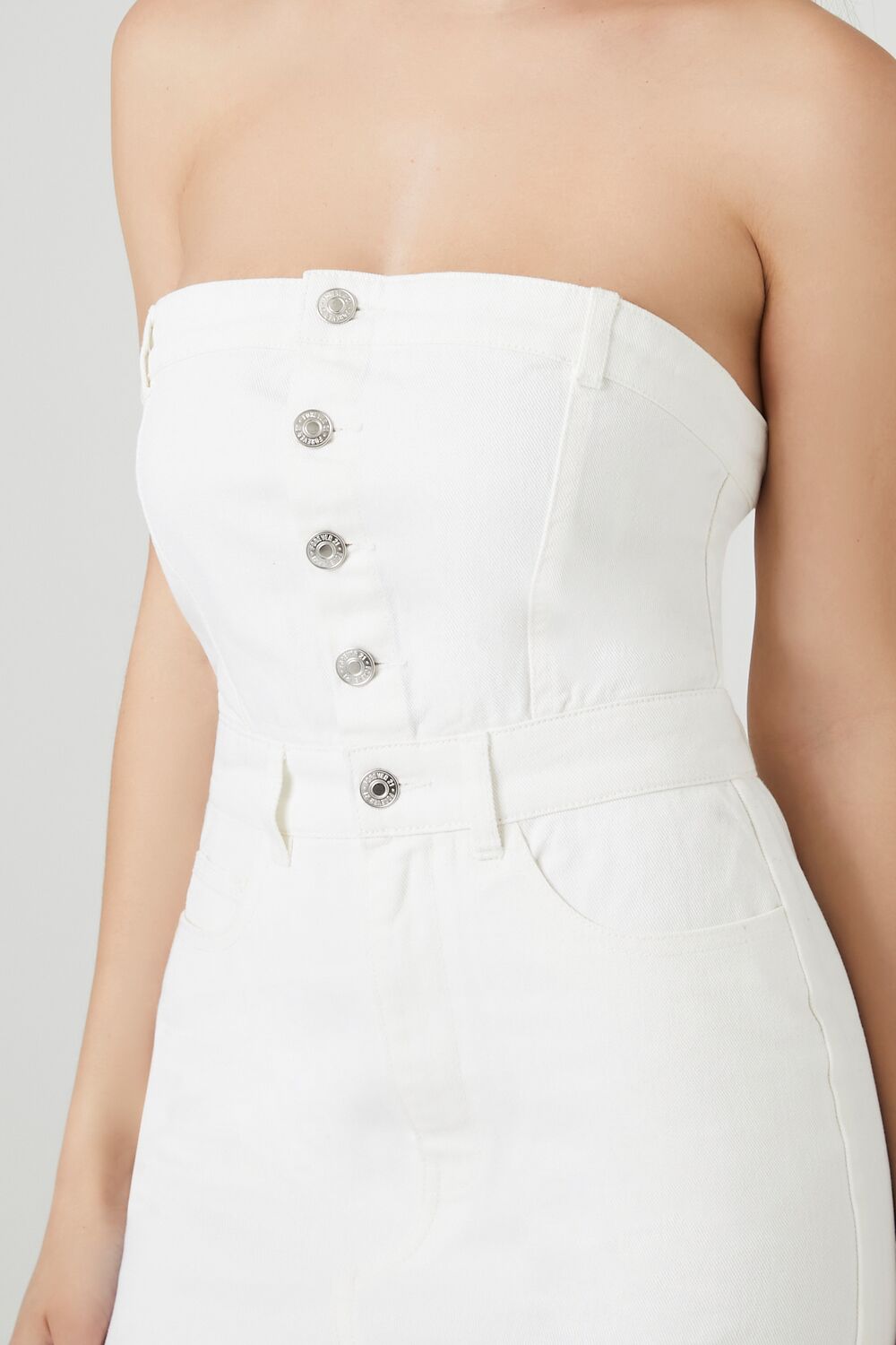 Button-Front Denim Tube Dress-Feelings Star