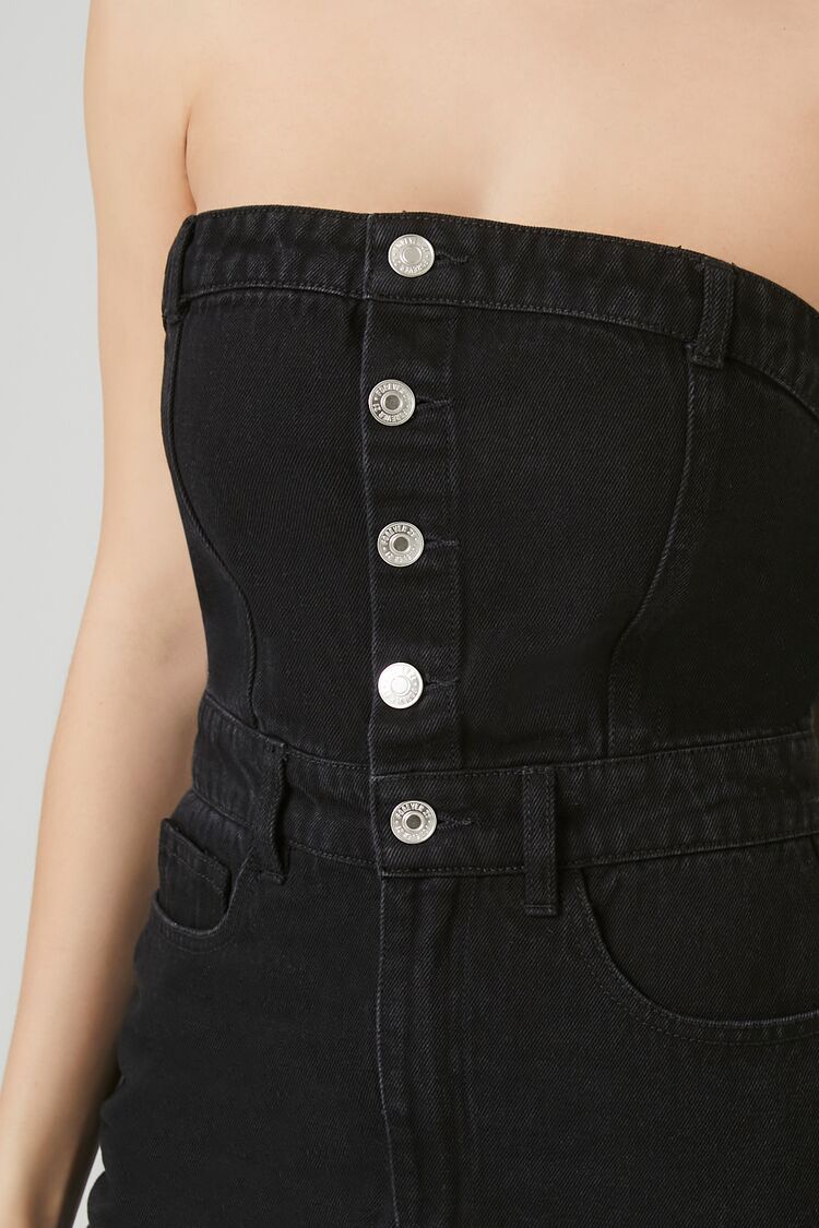 Button-Front Denim Tube Dress-Feelings Star