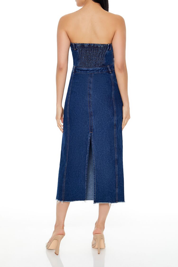 Button-Front Denim Tube Dress-Feelings Star
