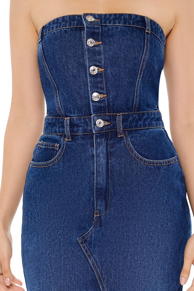 Button-Front Denim Tube Dress-Feelings Star