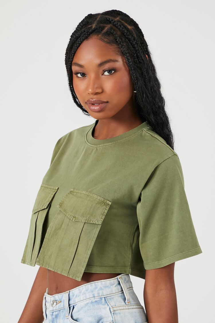 Cargo Pocket Cropped Tee-Feelings Star
