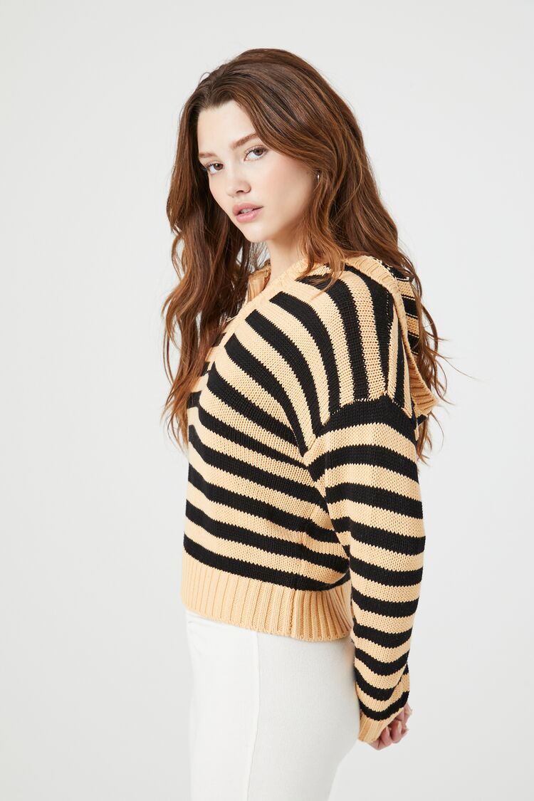 Striped Hooded Half-Zip Sweater-Feelings Star