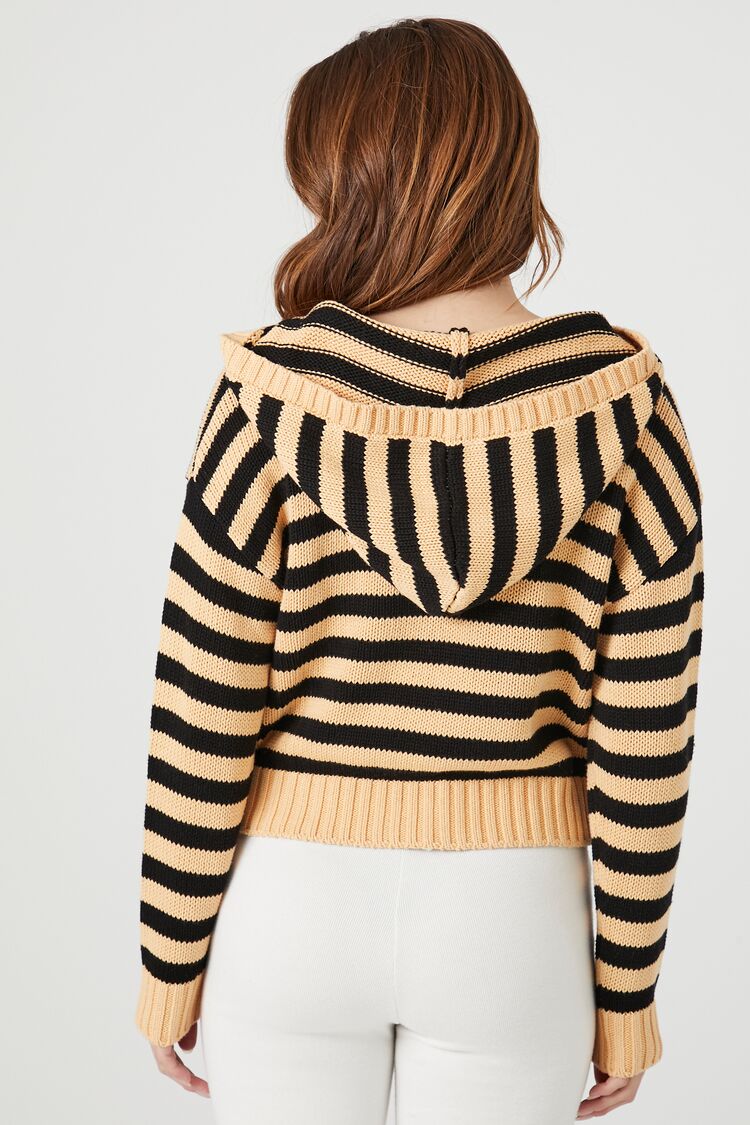 Striped Hooded Half-Zip Sweater-Feelings Star