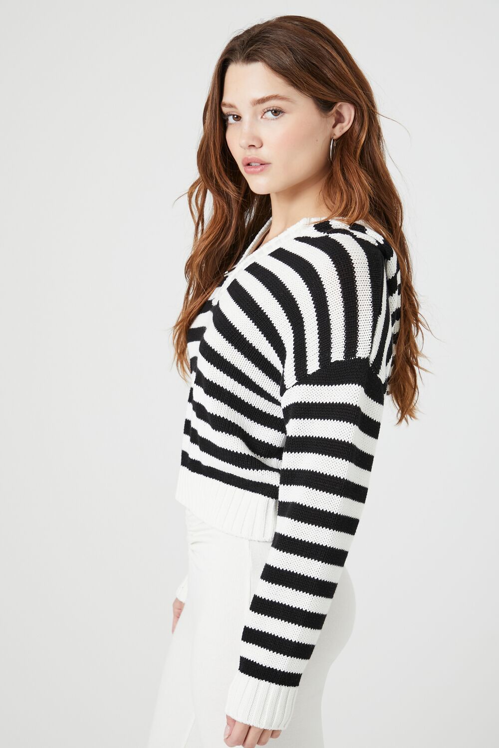 Striped Hooded Half-Zip Sweater-Feelings Star