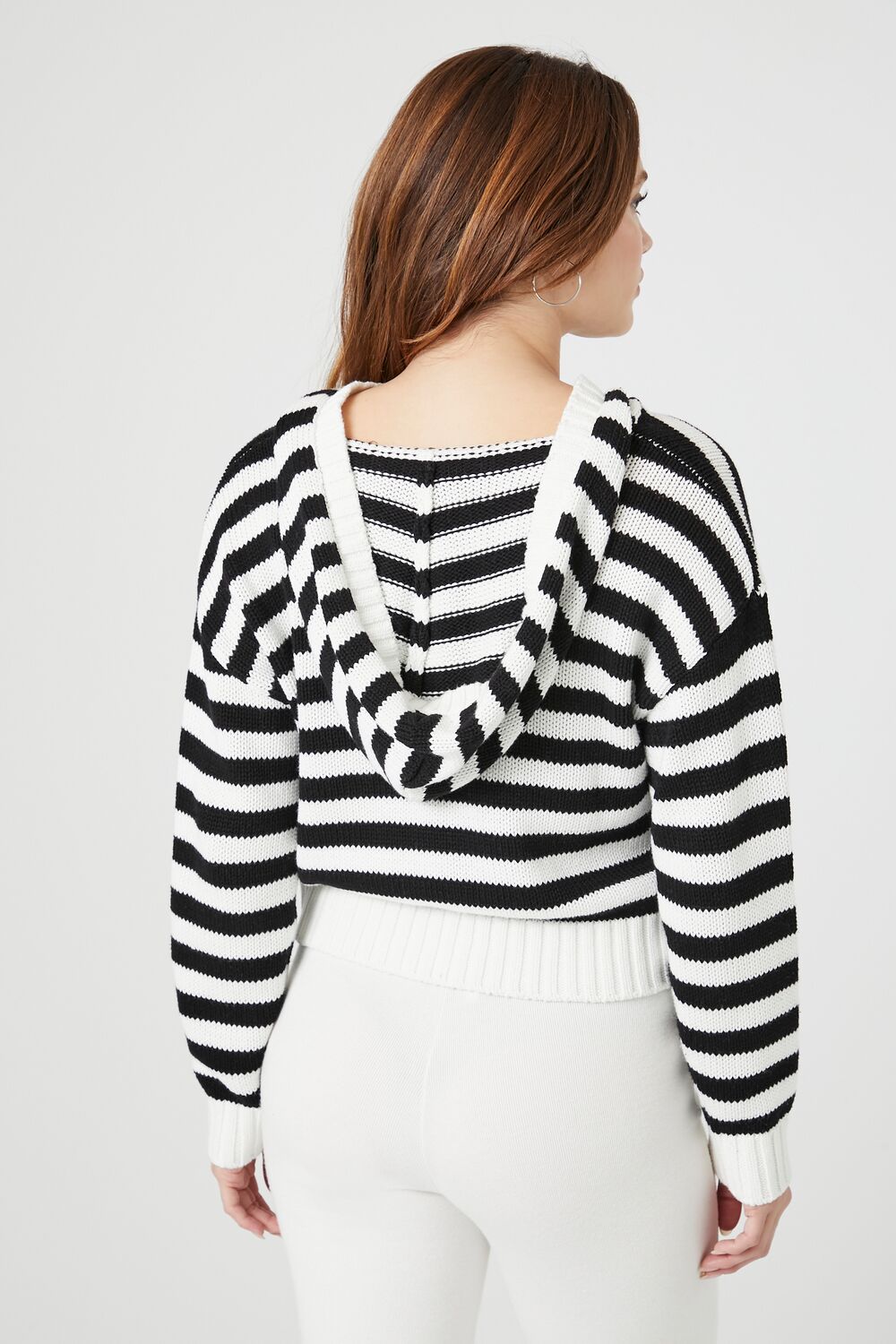 Striped Hooded Half-Zip Sweater-Feelings Star