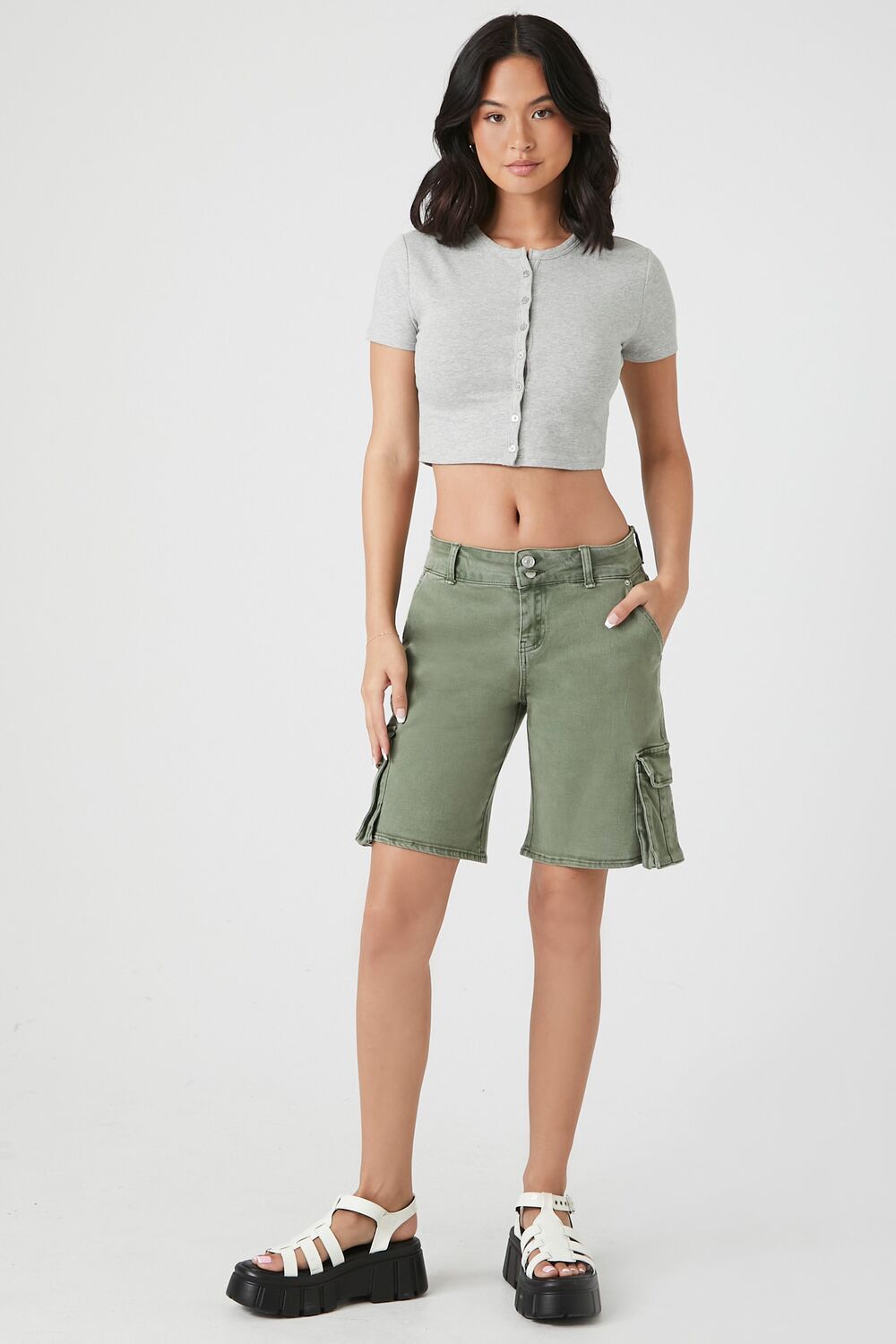 Button-Front Crop Top-Feelings Star