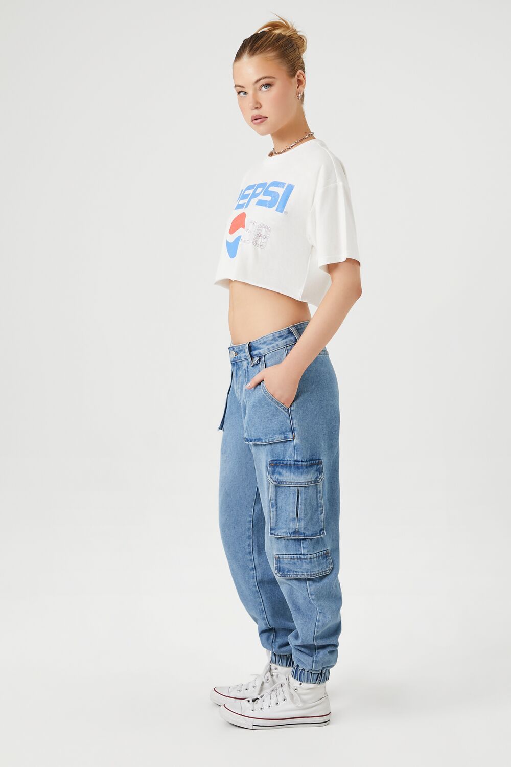 Stretch-Denim Cargo Joggers-Feelings Star