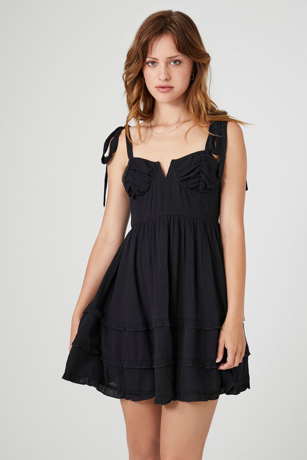 Tie-Strap Tiered Babydoll Dress-Feelings Star